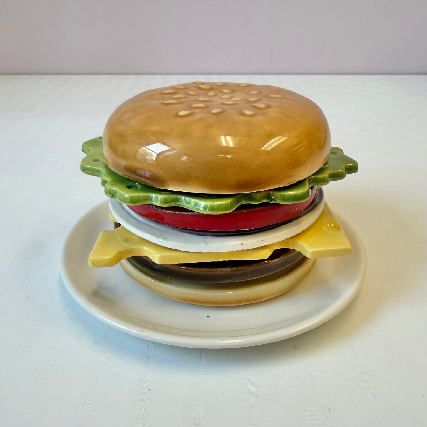 Vintage 1979 Ceramic Cheeseburger Coaster Set by Jo Anne Marquardt