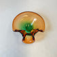 Vintage Murano Glass Style Curled Edge Green and Orange Sommerso Catchall Bowl