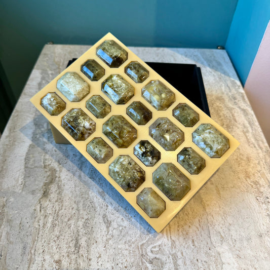 Gold Toned Resin Box with Decorative Gem Lid