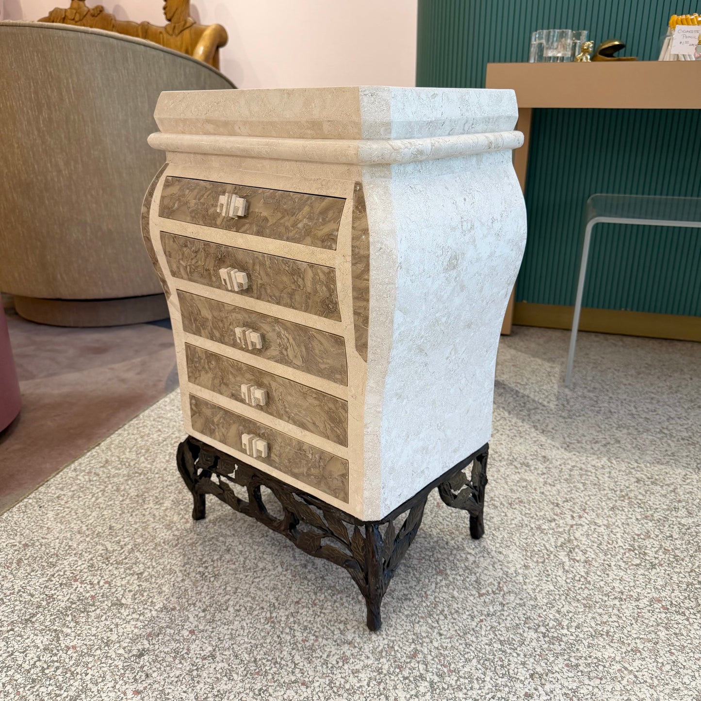 1980’s Tessellated Stone Chest of Drawers/Jewelry Armoir by Renoir Designs