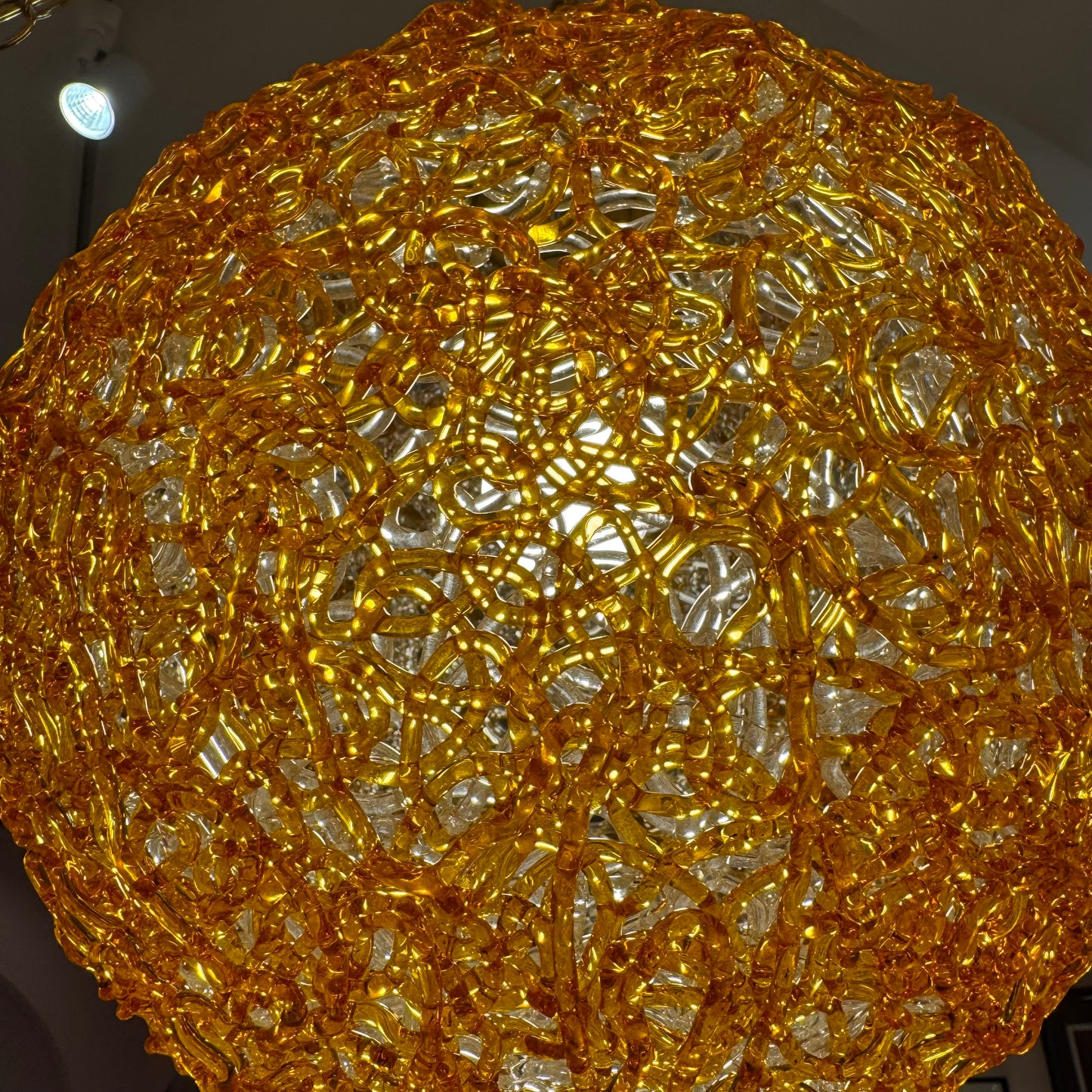 Vintage Orange Acrylic Spun Spaghetti Swag Light