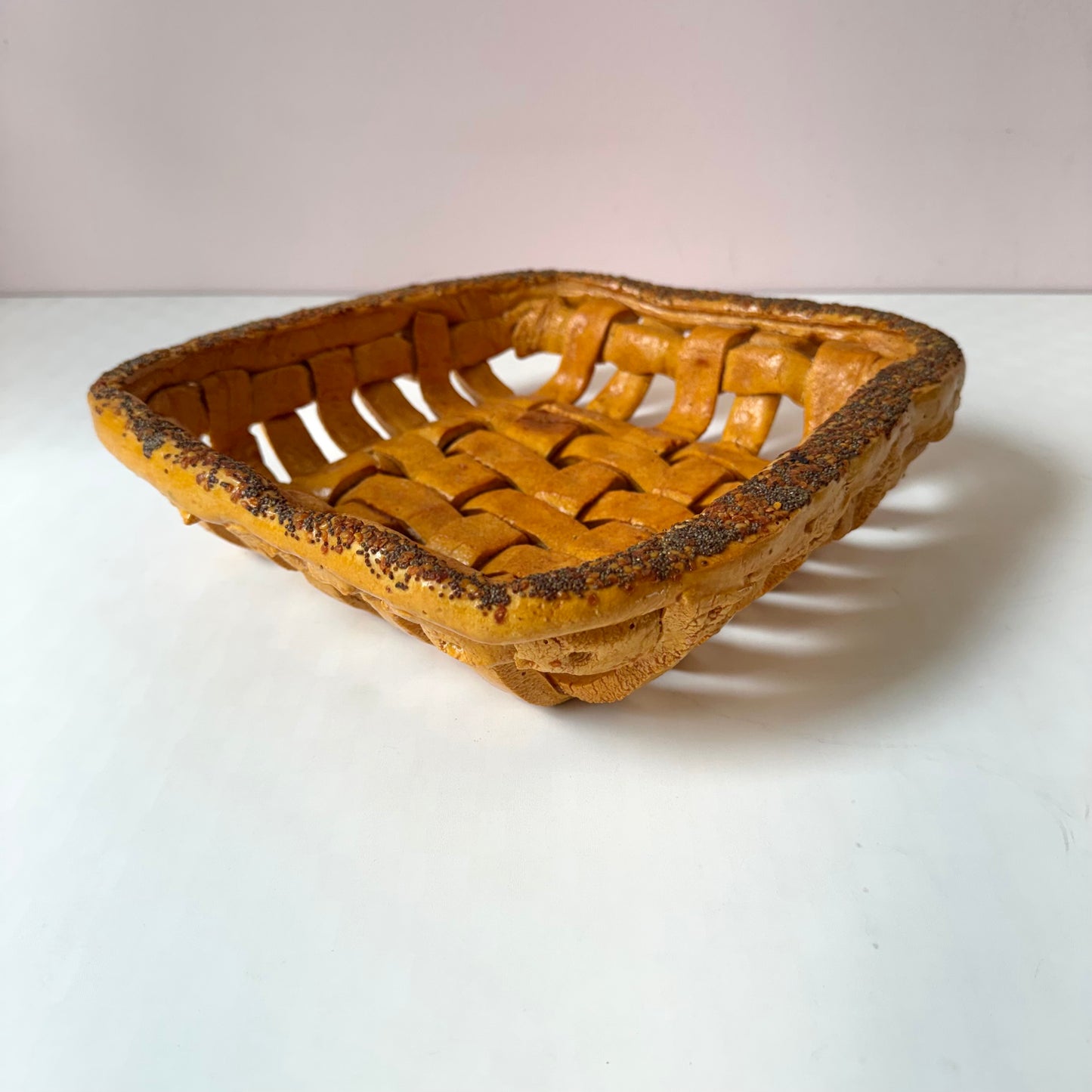 Vintage Poppyseed Salt Dough Woven Bread Bowl