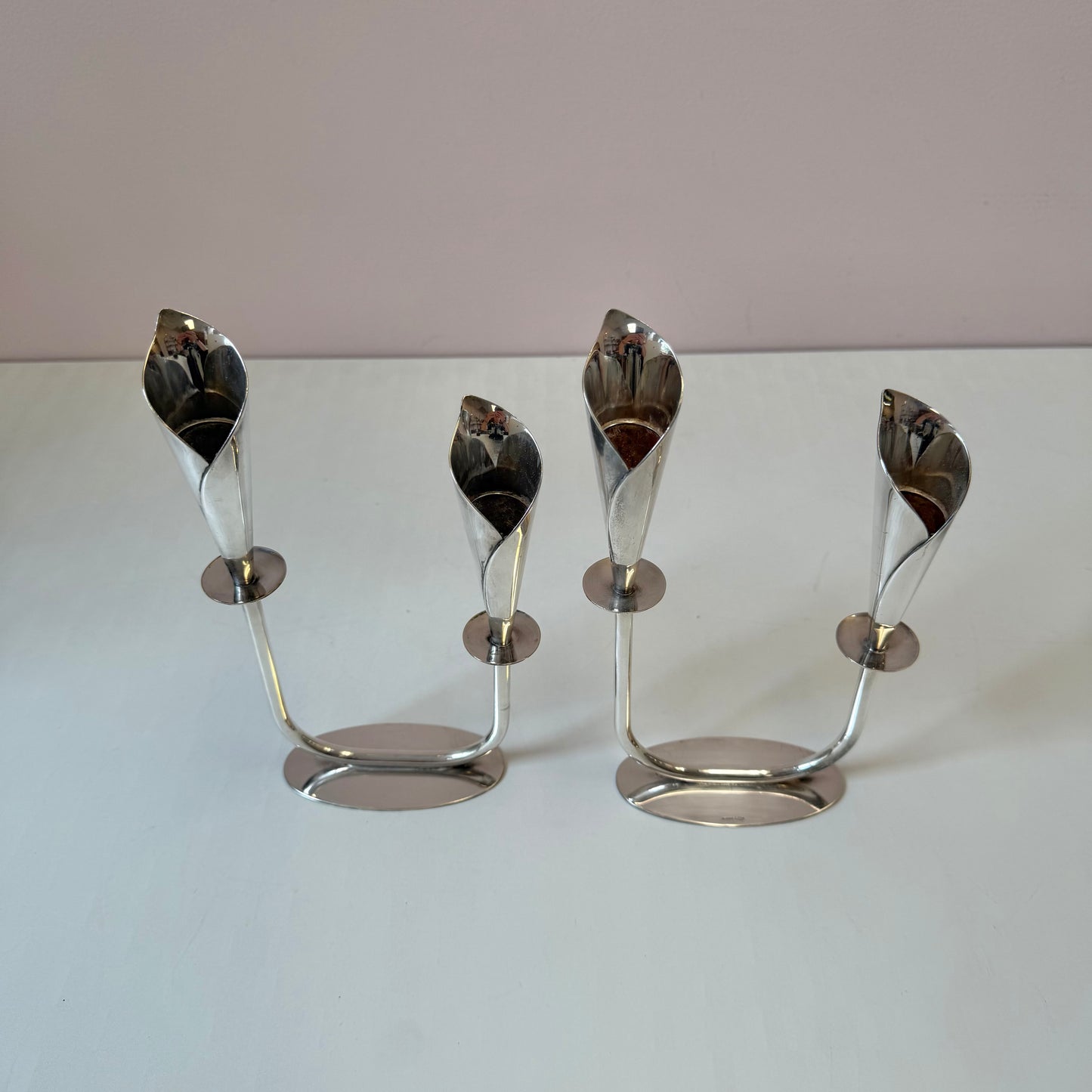 Pair of Mid-Century Danish Silver Plated Calla Lily Candlestick Holders by Hans Jensen