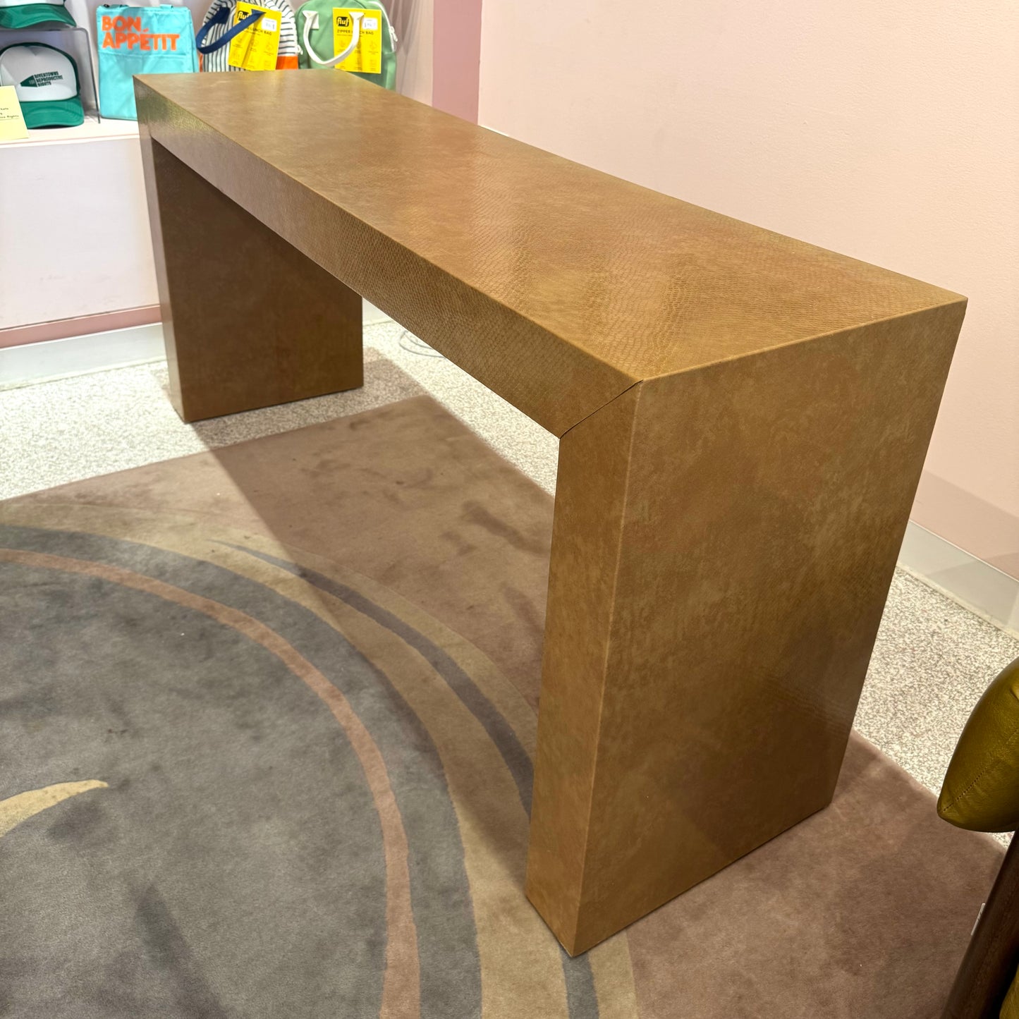 Vintage Karl Springer Style Faux Snake Embossed Console Table