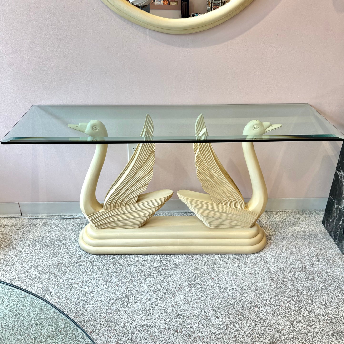 Vintage Swan Console Table with Glass Top