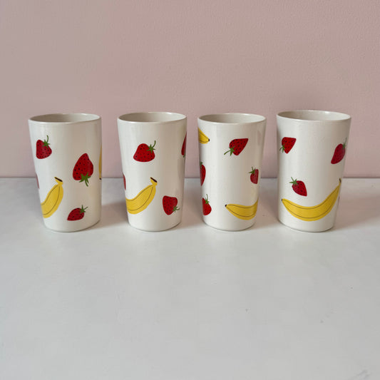 Vintage Set of 4 Strawberry Banana Ceramic Cups by Ting Ware for Bergdorf Goodman