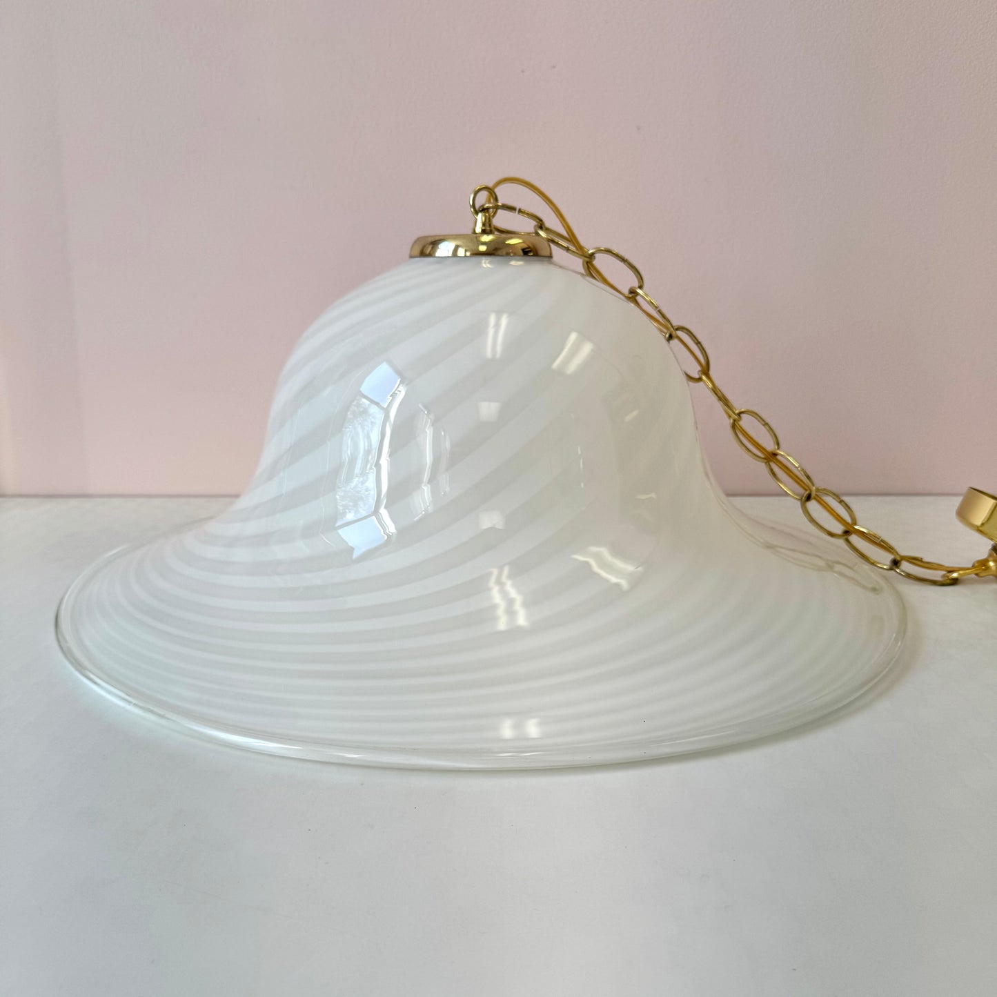 Vintage Large White Murano Glass Pendant Chandelier