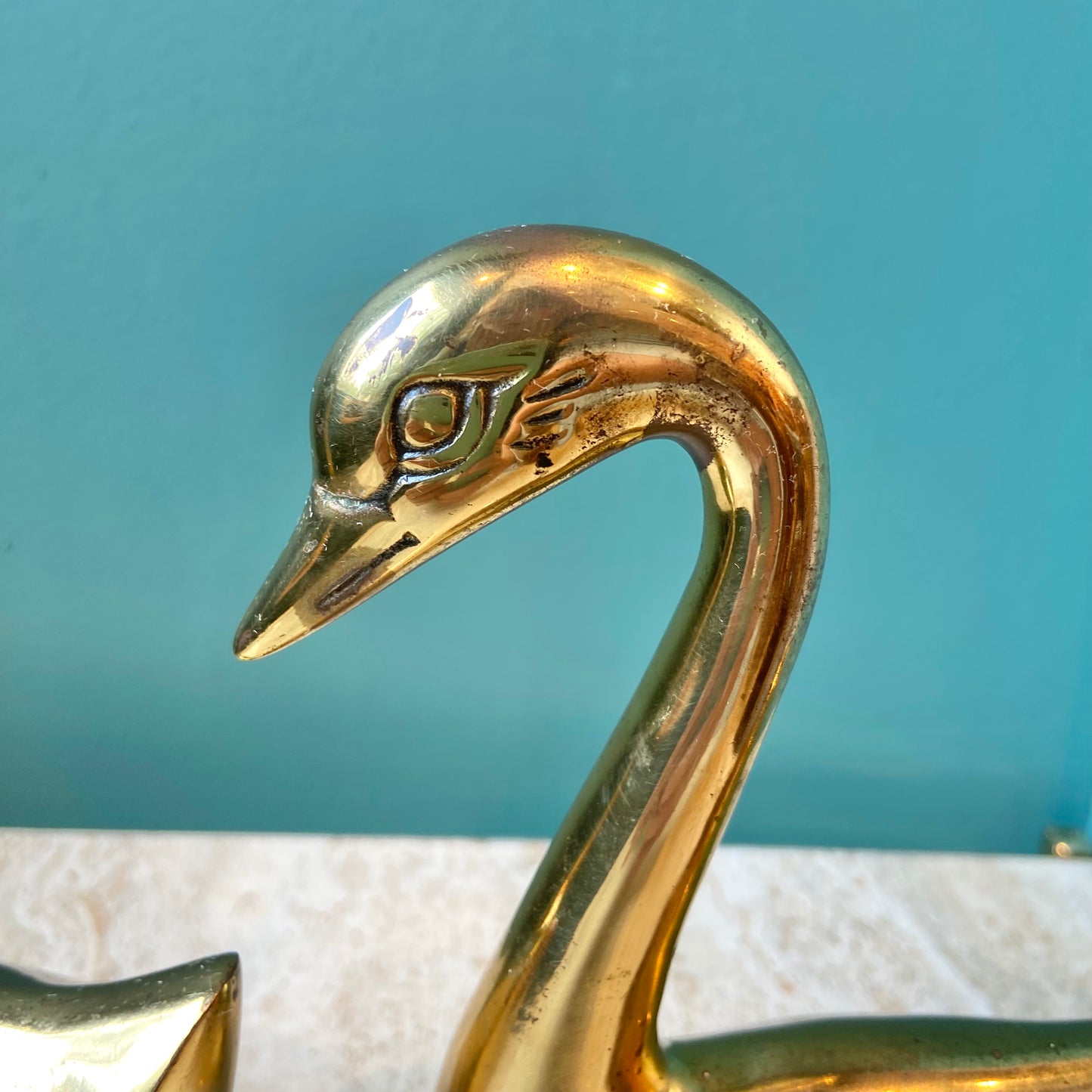 Pair of Vintage Brass Swan Statues