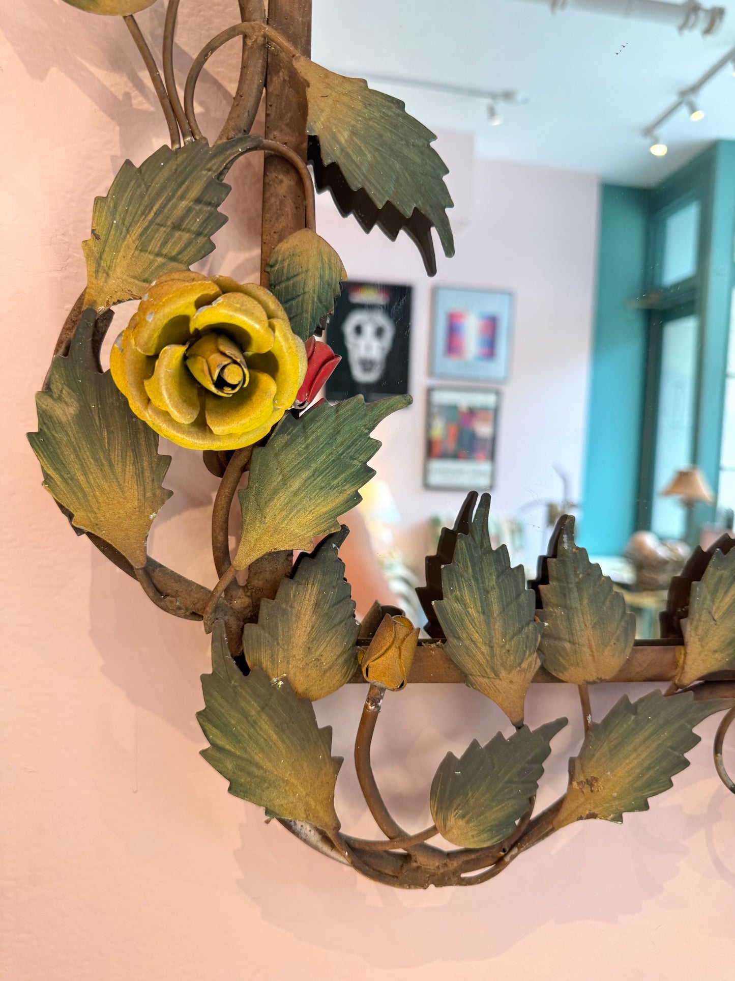 Vintage 1960's Wrought Iron Rose and Vine Mirror
