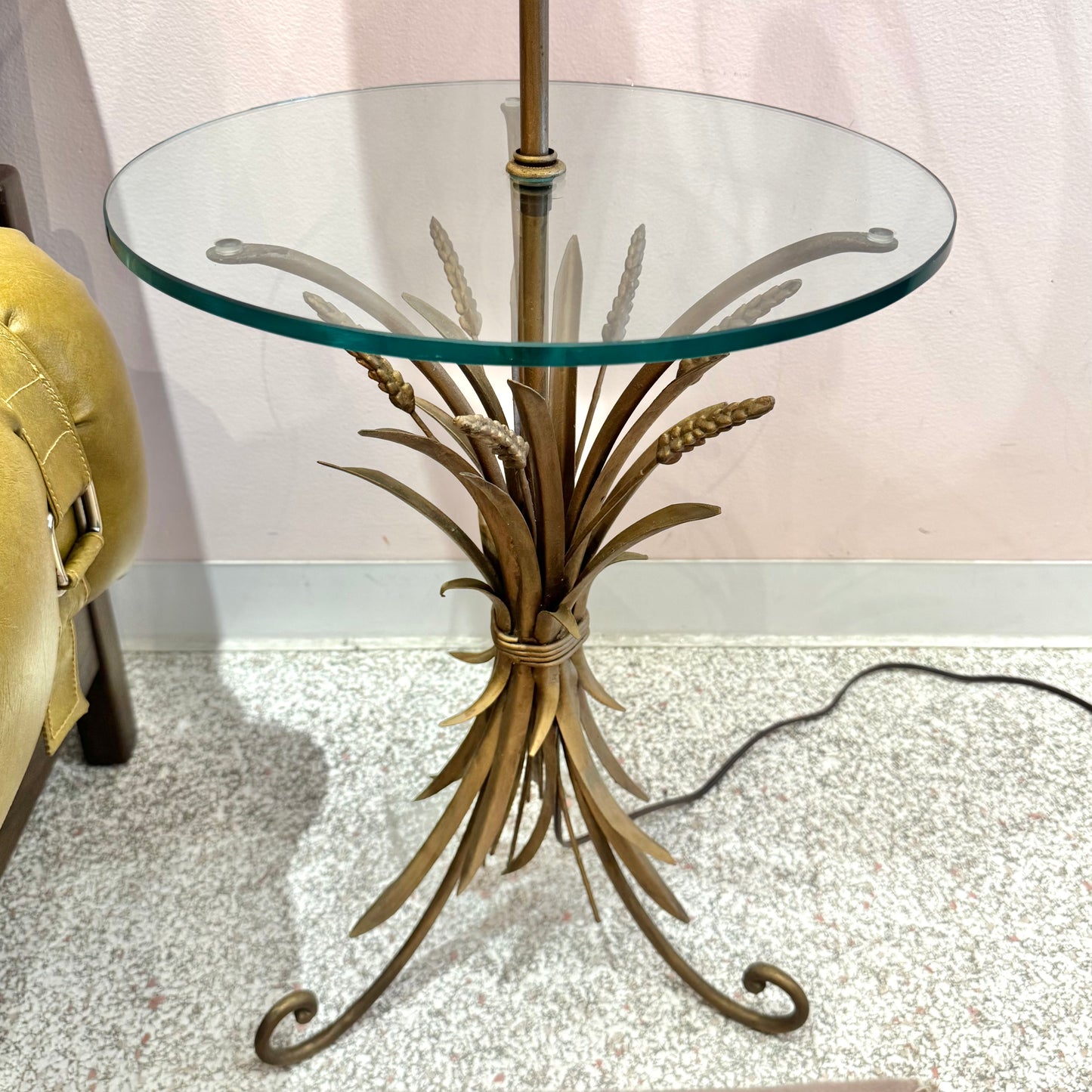 Vintage Capiz Shell Floor Lamp with Sheaf of Wheat Table
