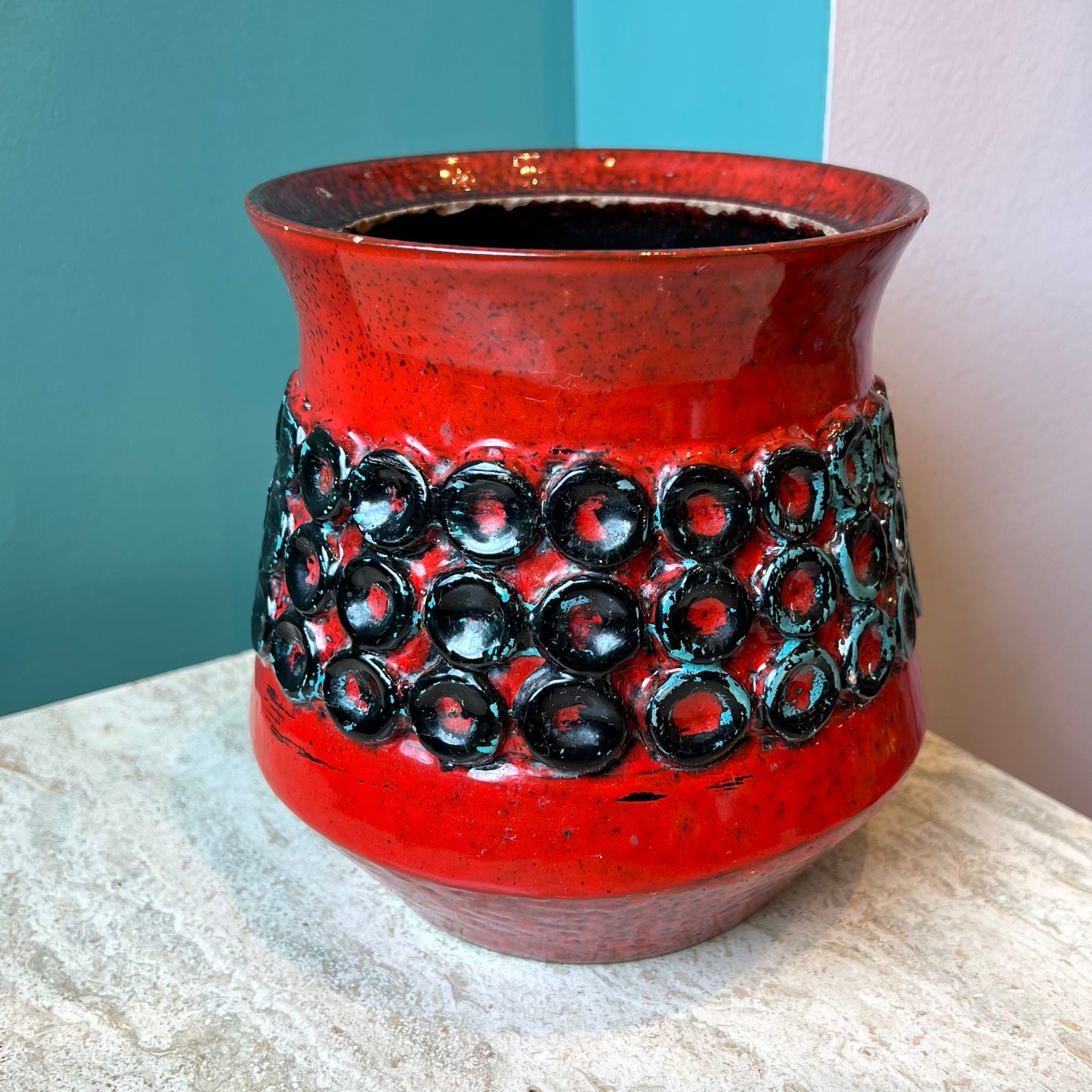 Vintage Italian Red Black and Blue Art Pottery Vase