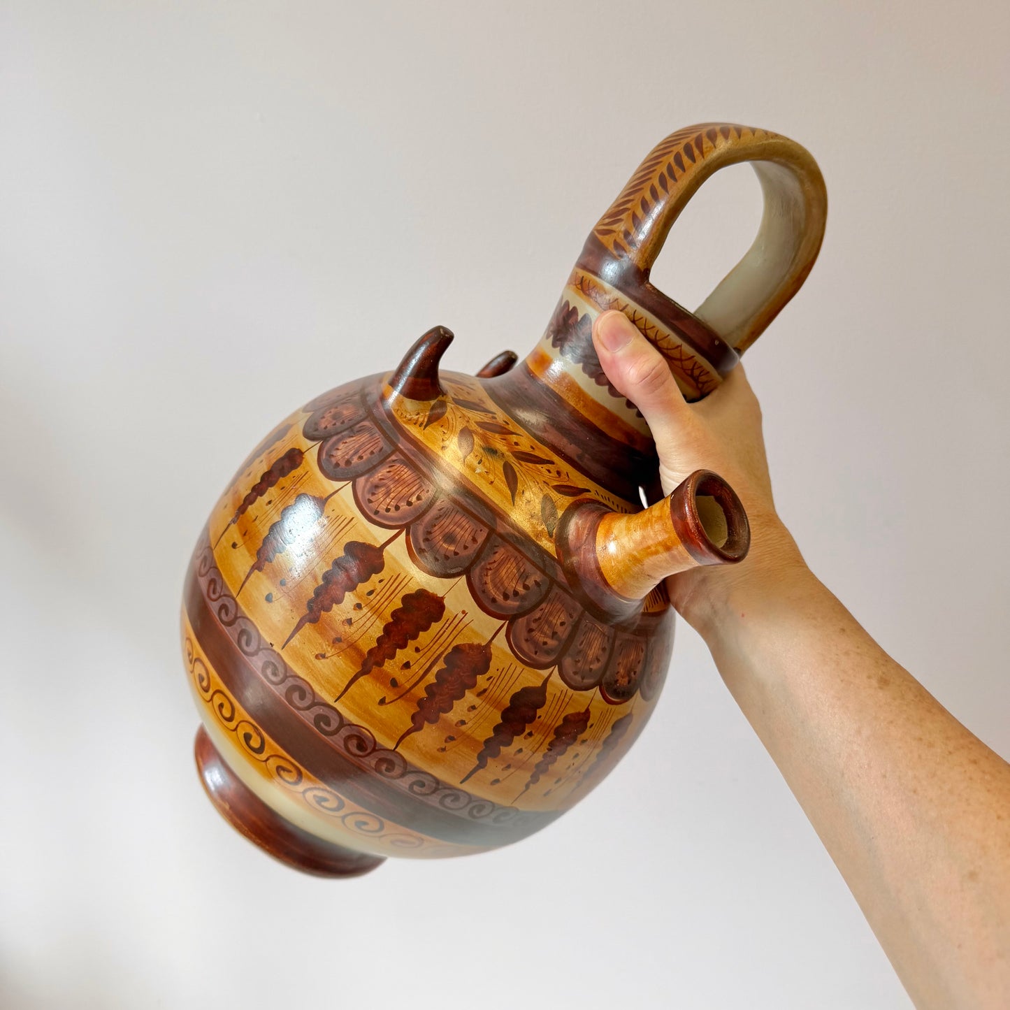 Vintage Handcrafted Mexican Tonala Clay Pottery Water Jug