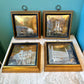 Set of 4 Antique Framed Sungott Decoupage Gold Leaf Convex Glass Artworks