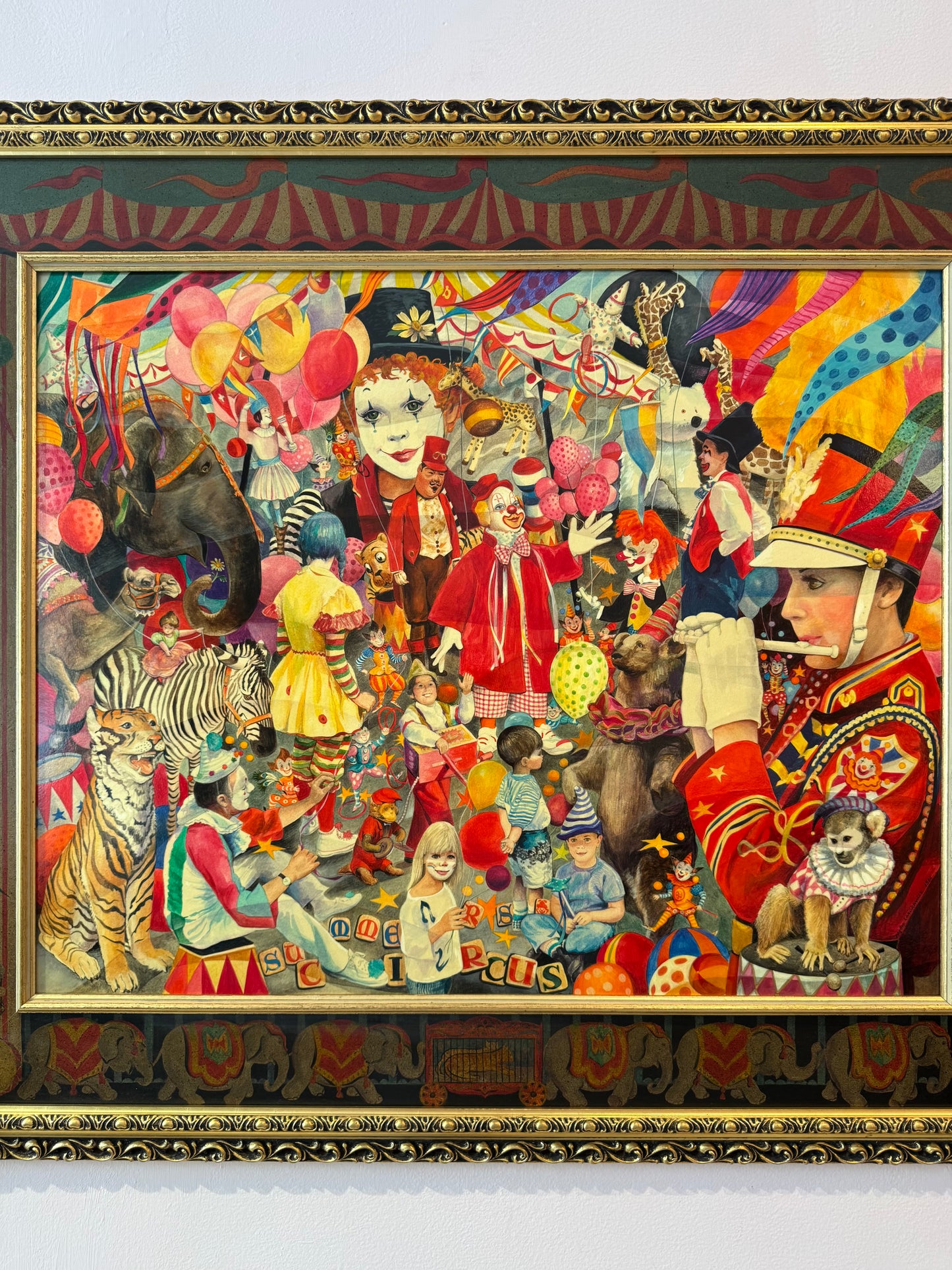 Vintage Original Framed "The Summer Circus" 1988 Acrylic on Board Painting by Phyllis Londraville