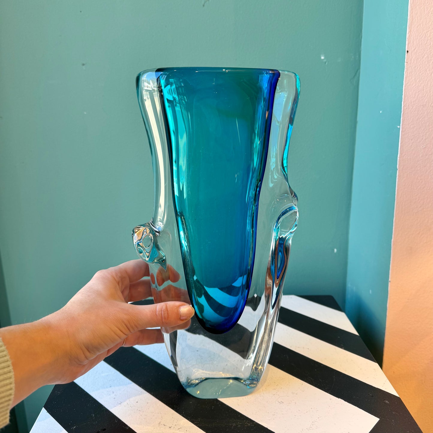 Vintage Murano Glass Turquoise Vase - signed