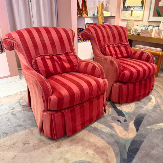 Vintage Raspberry Red Regency Style Striped Lounge Armchair by Lexington Furniture /item