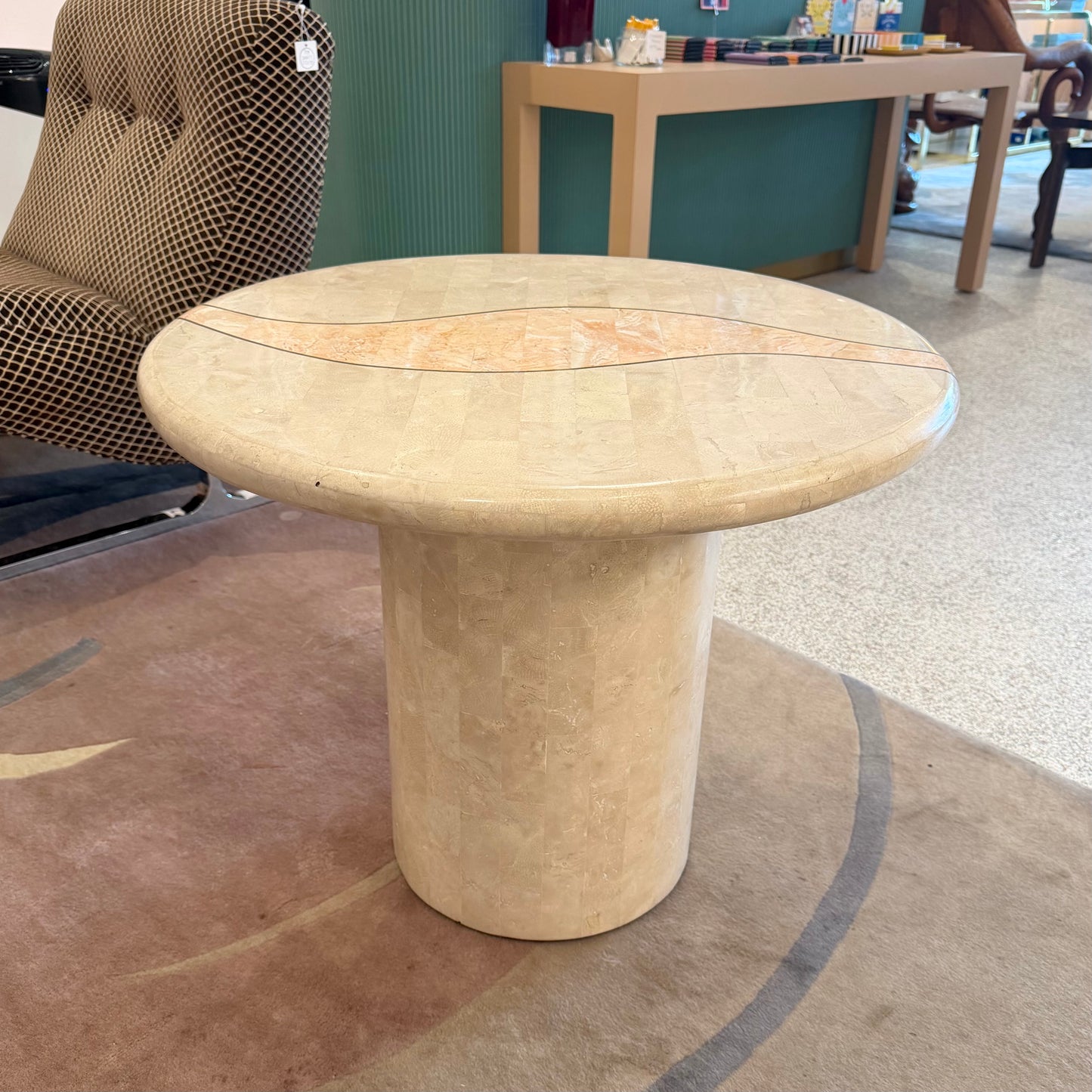 Vintage Tessellated Travertine Side Table by Casa Bique