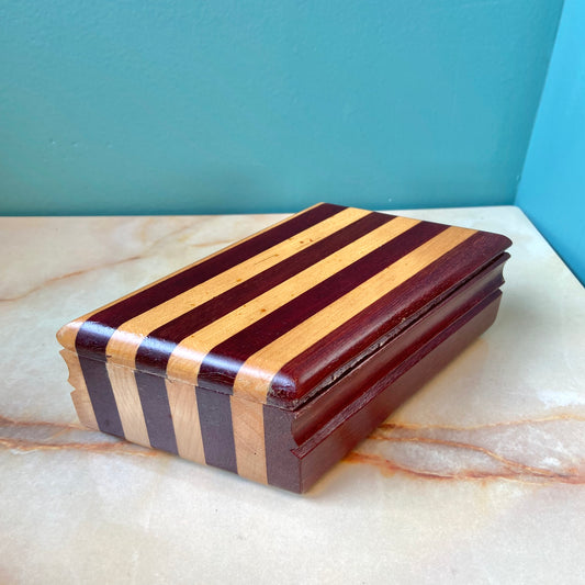 Vintage Handmade Striped Asymmetrical Wooden Box