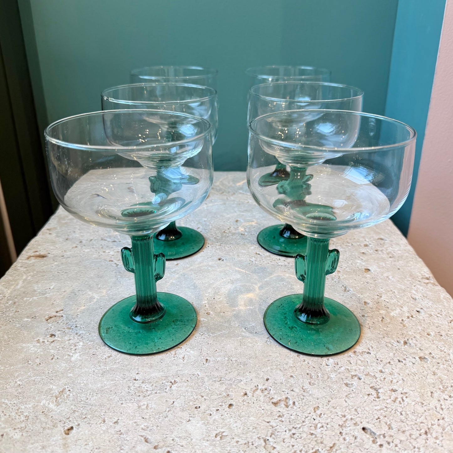 Set of 6 Vintage Libbey Glass Cactus Margarita Glasses