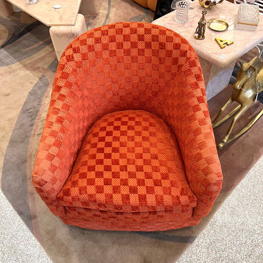 Vintage Dark Orange Checkered Tub Chair by Billy Baldwin for Luten-Clarey-Stern