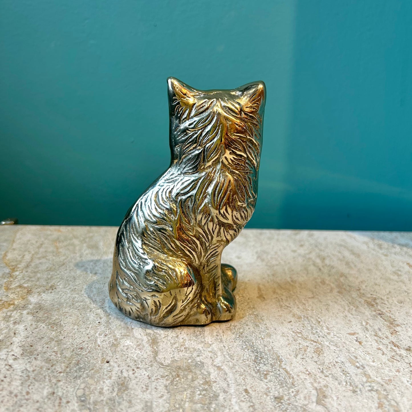 Vintage Seated Brass Cat Statue