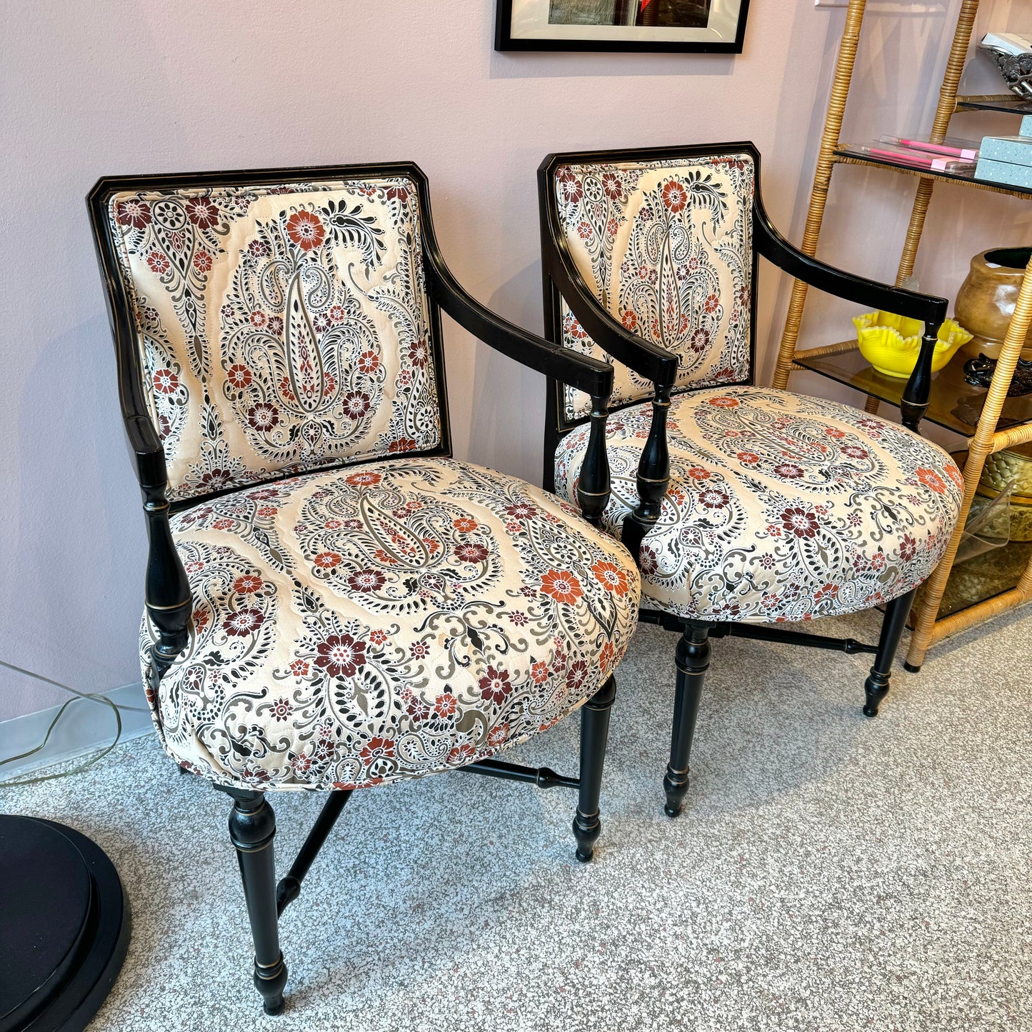 Pair of Vintage Rococo Style Armchairs with  Chinoiserie Fabric