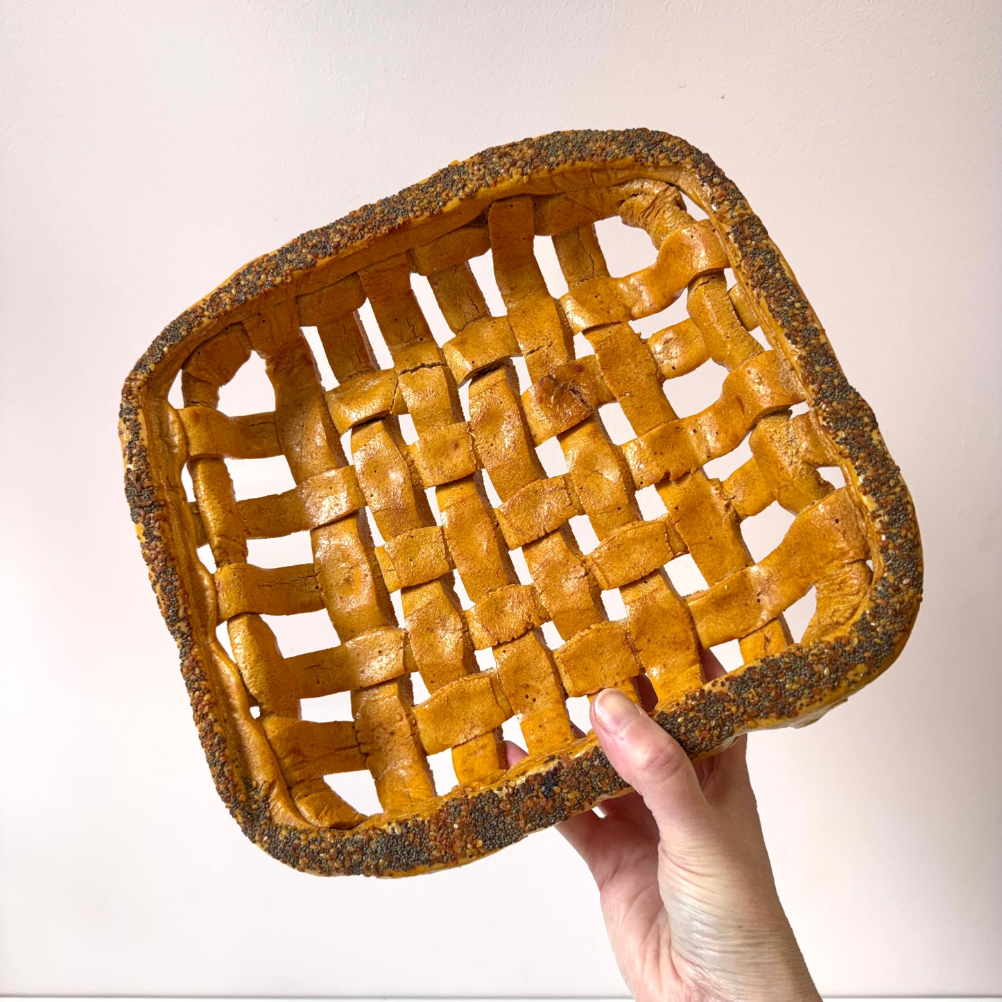 Vintage Poppyseed Salt Dough Woven Bread Bowl