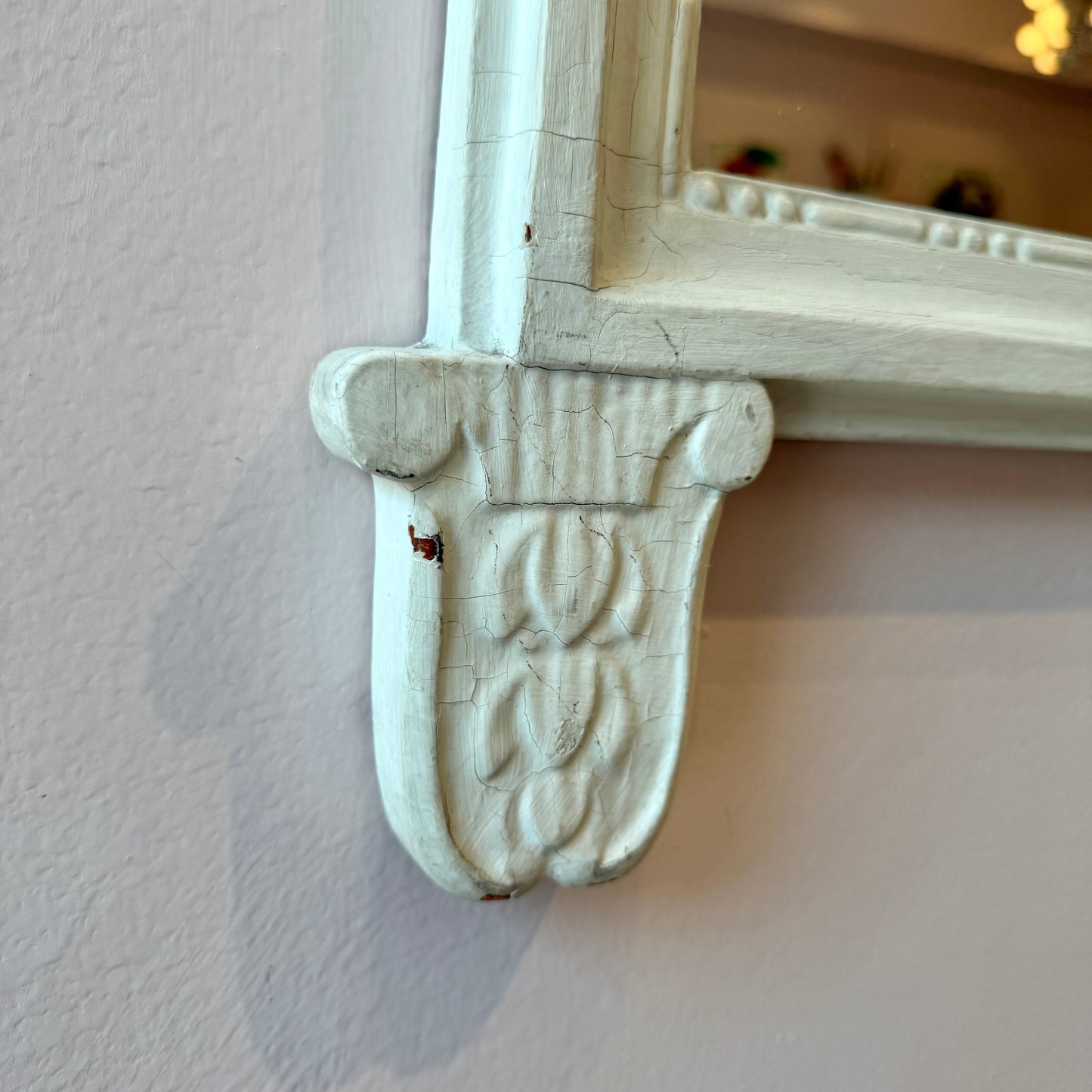 Vintage White Rococo Style Mirror with Carved Maiden Mask Crest