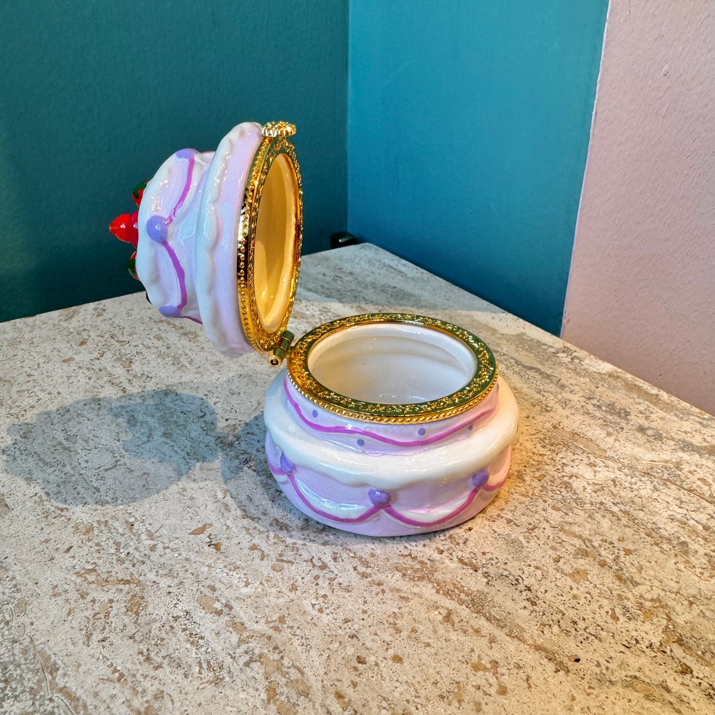 Strawberry Birthday Cake Hand Painted Trinket Box