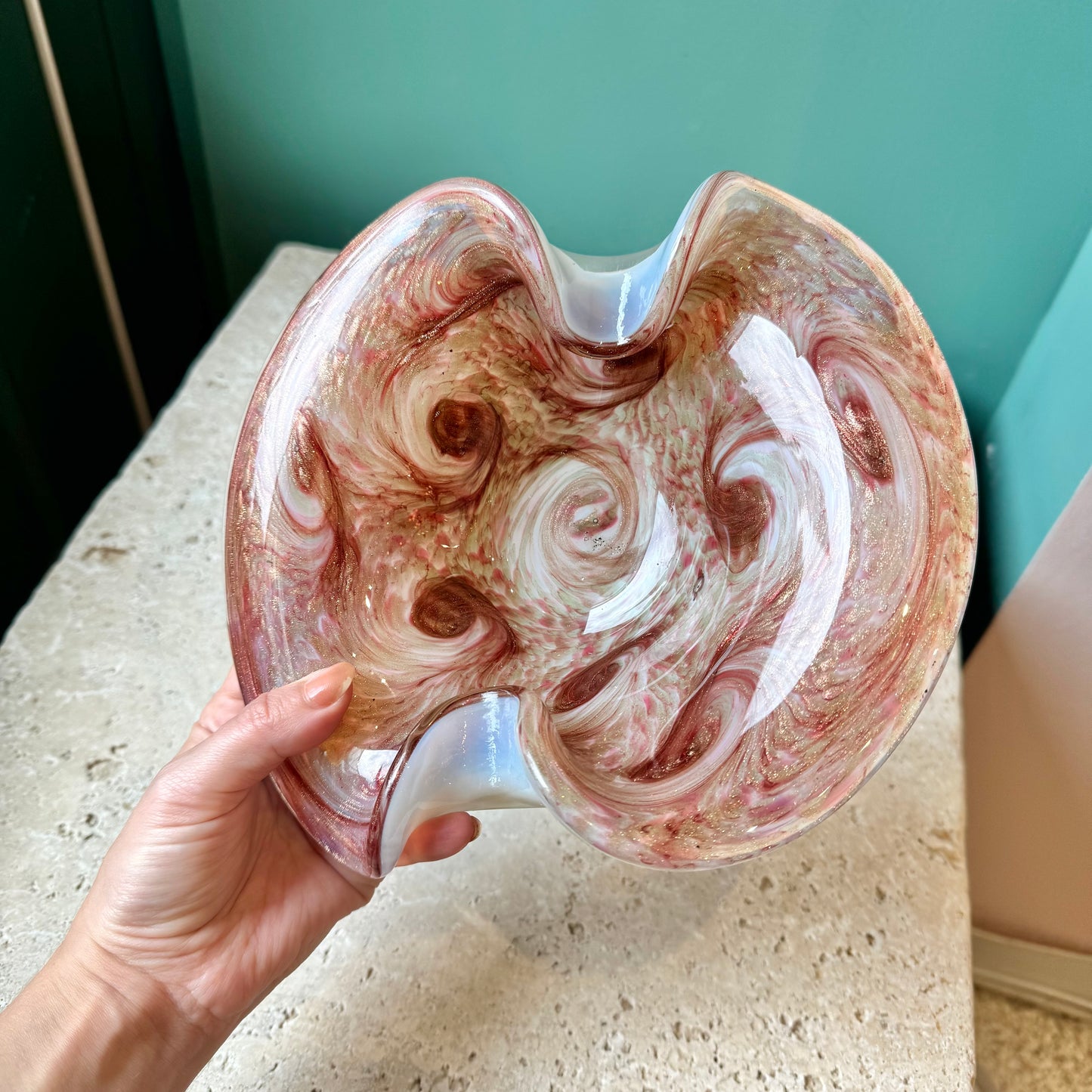 Vintage Murano Fratelli Toso Style Swirl Art Glass Bowl