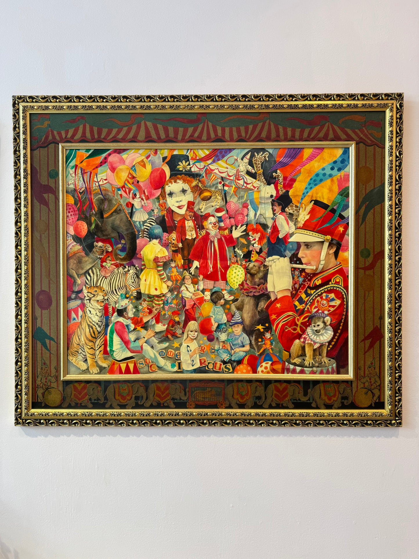 Vintage Original Framed "The Summer Circus" 1988 Acrylic on Board Painting by Phyllis Londraville
