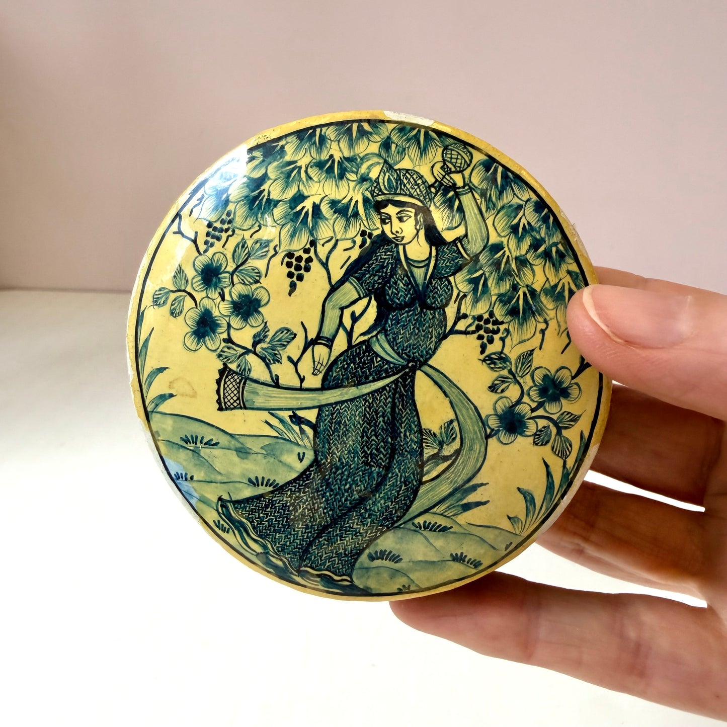 Vintage Hand Painted Lacquer Kashmir Trinket Box