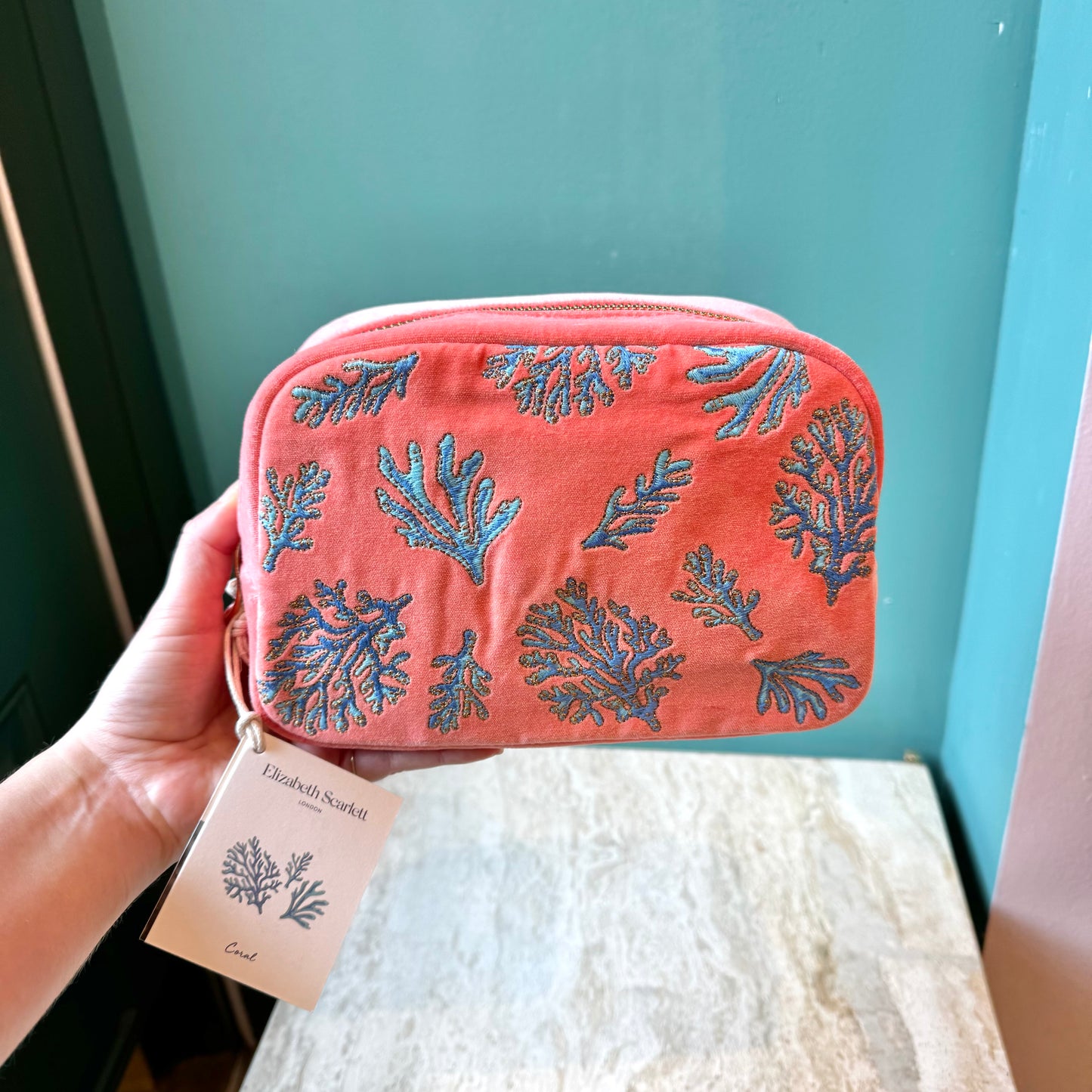 Coral Velvet Makeup Bag by Elizabeth Scarlett