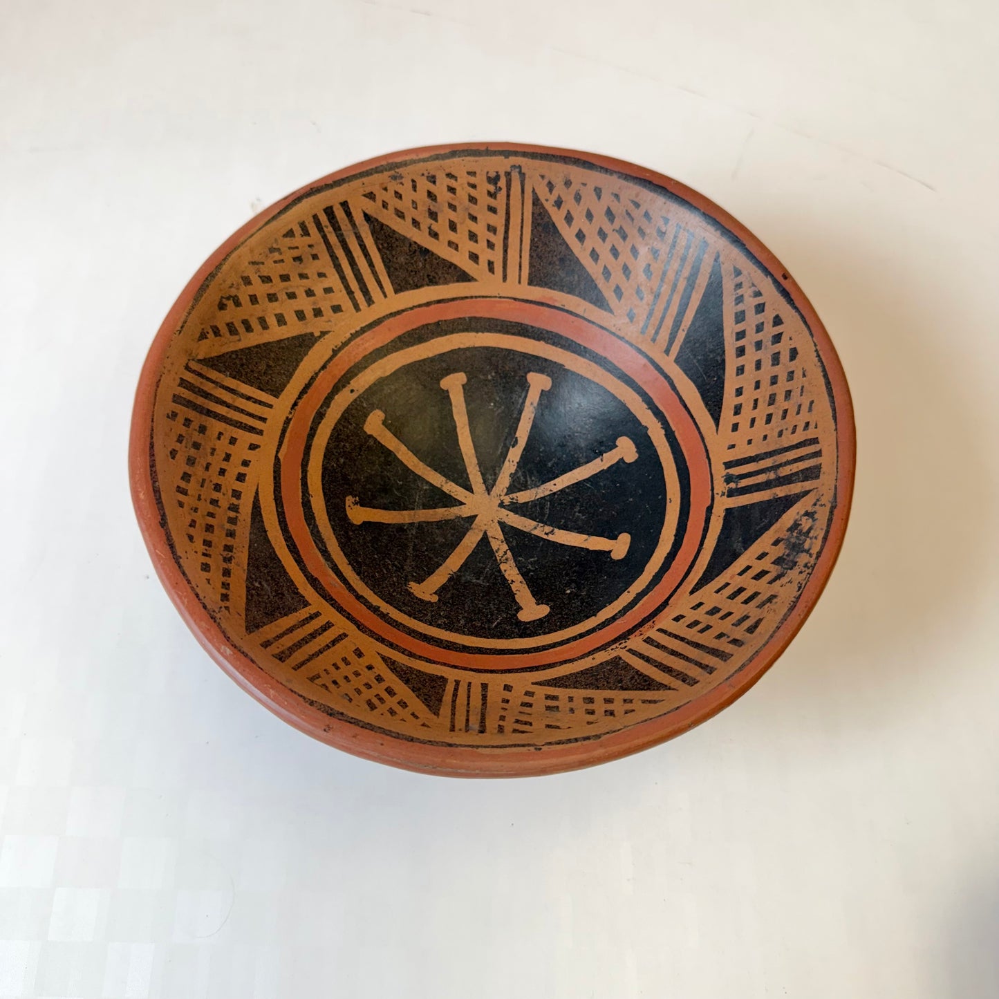 Vintage Handcrafted Ecuadorian Mucawa Pedestal Base Clay Bowl