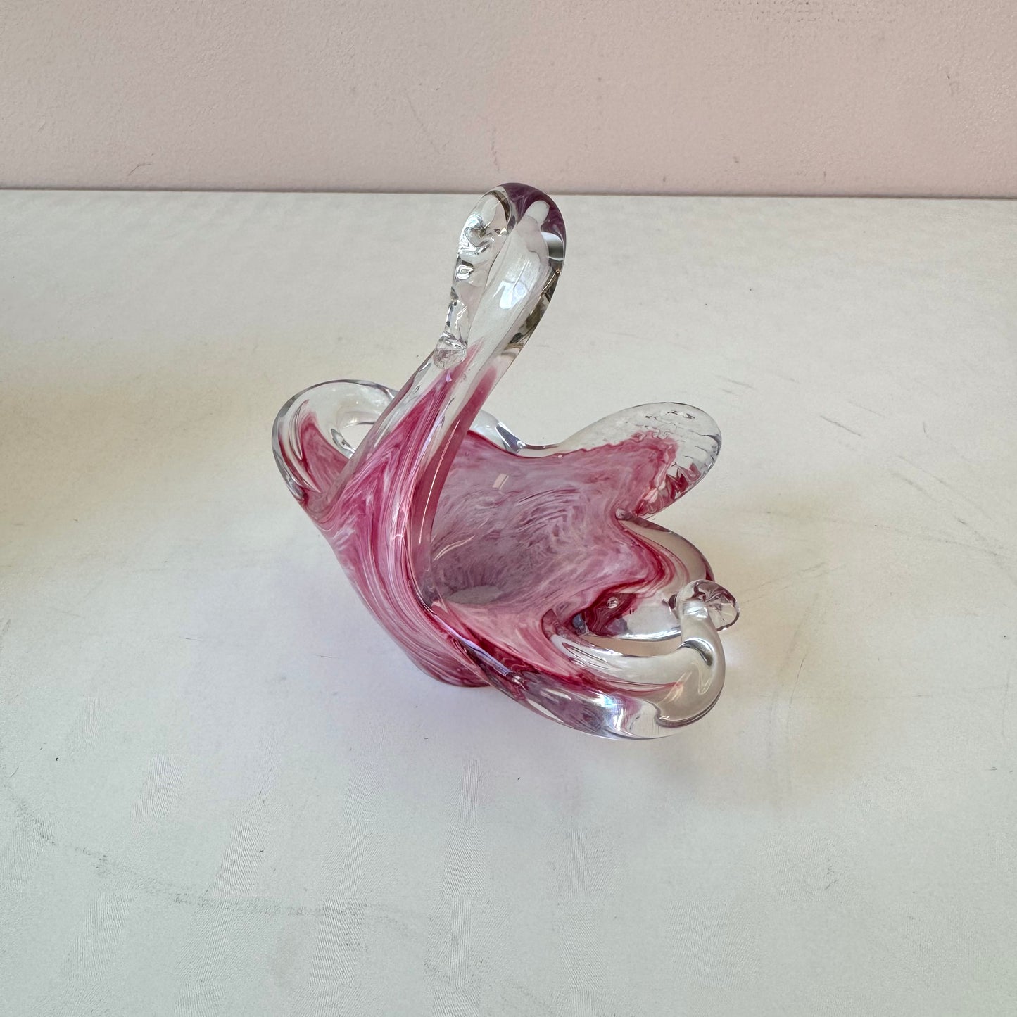 Vintage Pink Murano Glass Style Swan Catchall Dish