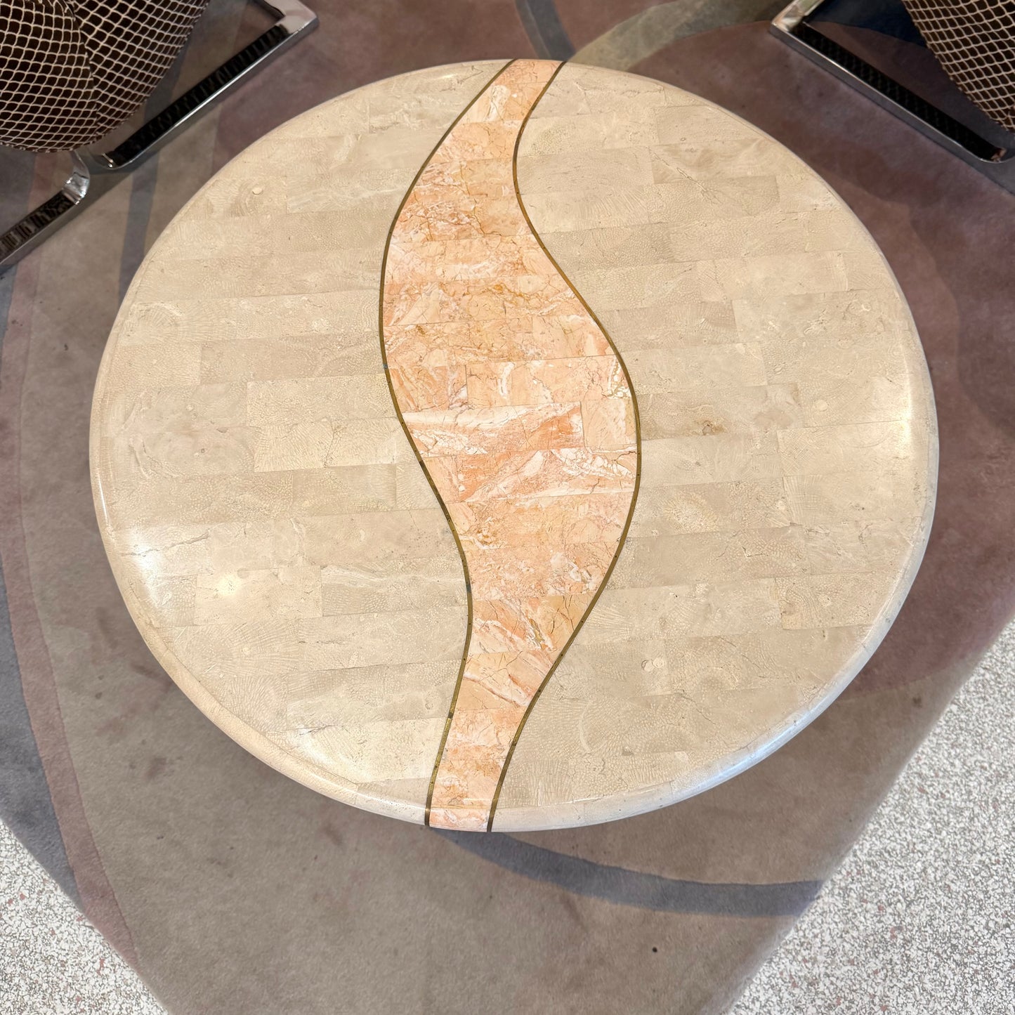 Vintage Tessellated Travertine Side Table by Casa Bique