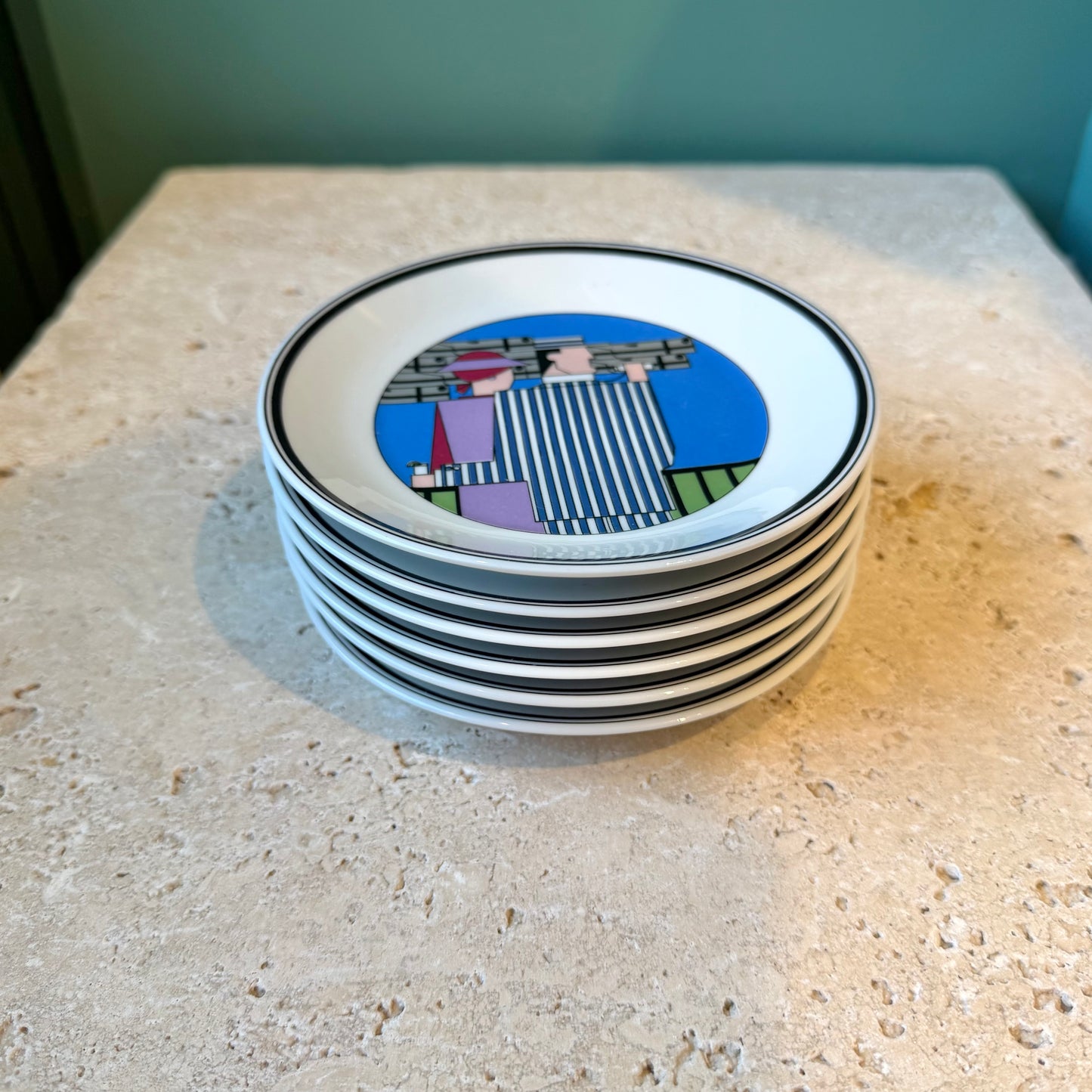 Set of 6 Vintage Philippe Deshoulières Art Deco Cocktail Plates