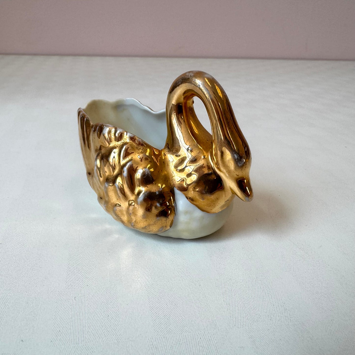 Vintage Gold Ceramic Swan Ring Holder