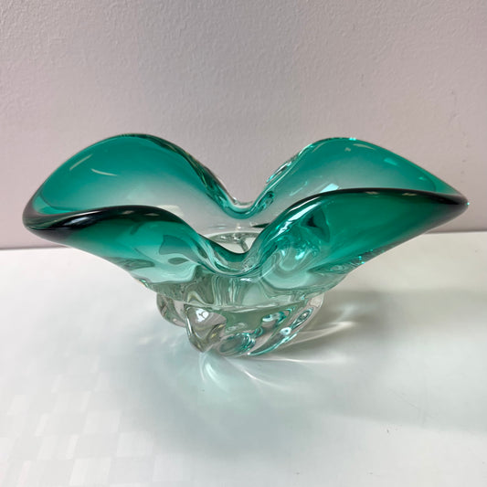 Vintage Aqua Green Chunky Murano Glass Bowl