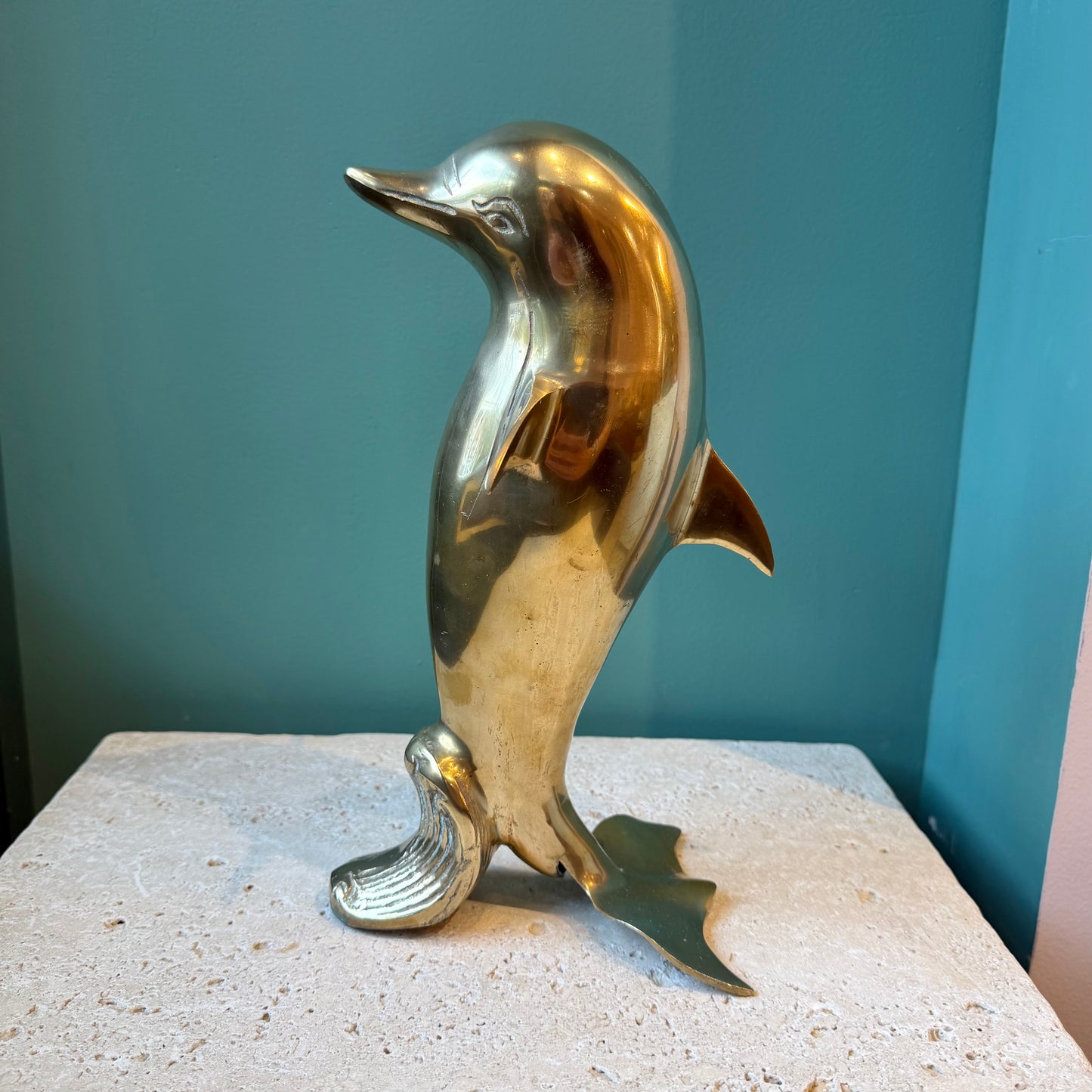Vintage Brass Dolphin Statue