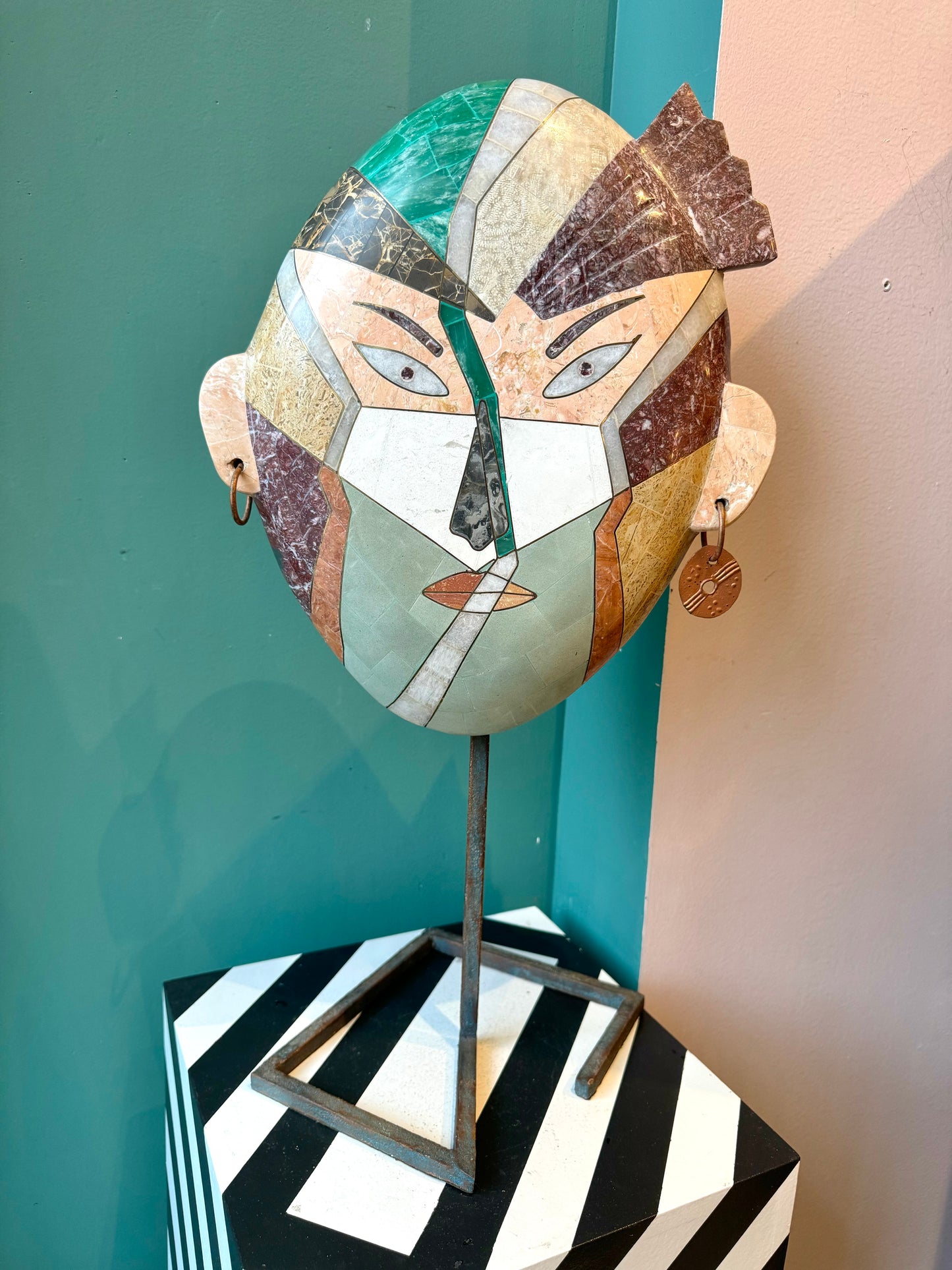 Vintage Tessellated Stone Face Mask Sculpture by Joseph De Castro