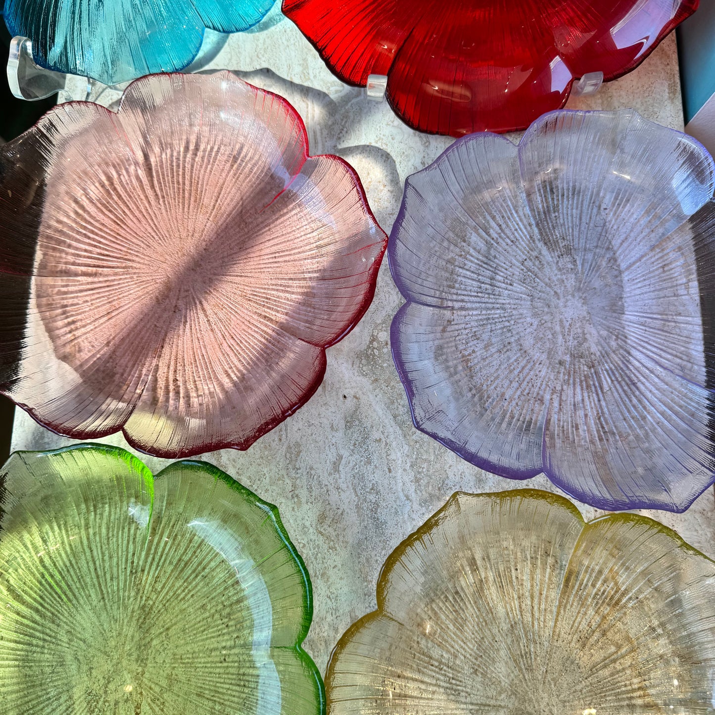 Set of 6 Vintage Mikasa Flower Glass Plates