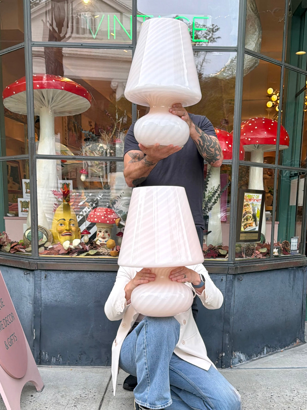 Extra Large Vintage Pale Blush Pink Murano Mushroom Lamp