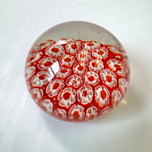 Vintage Red and White Millefiori Paperweight