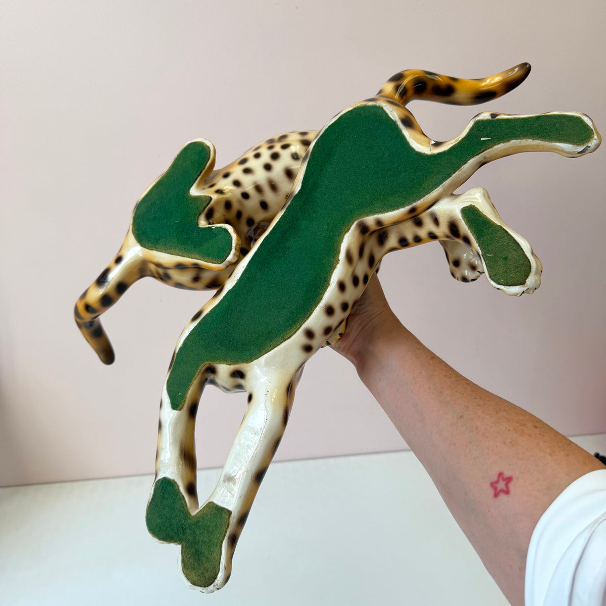 Vintage Mid-Century Ceramic Fighting Leopards Sculpture (as is)