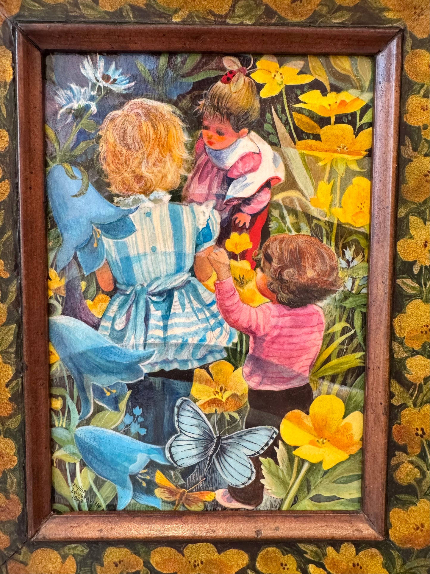 Vintage Small Original Framed "The Buttercup Day" 1982 Acrylic on Board Painting by Phyllis Londraville