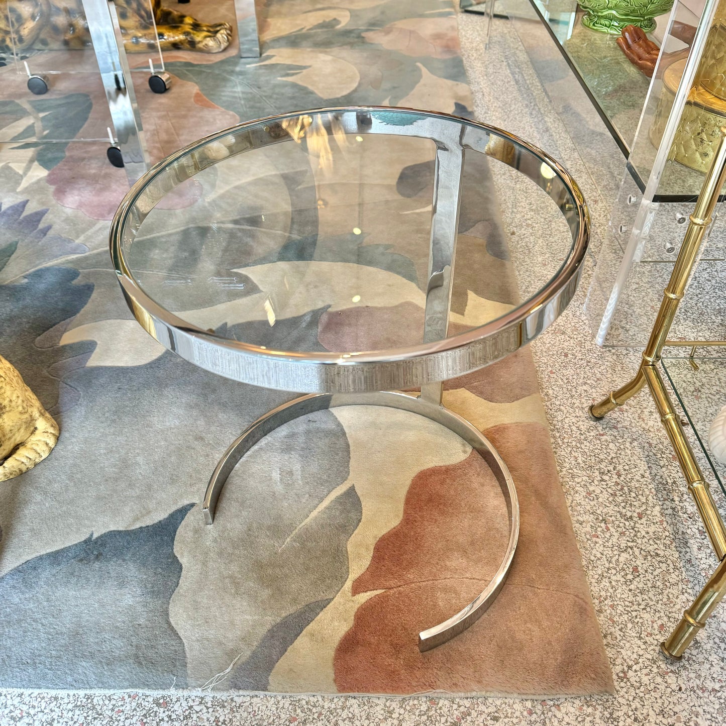 1970’s Chrome and Glass Cantilever Side Table