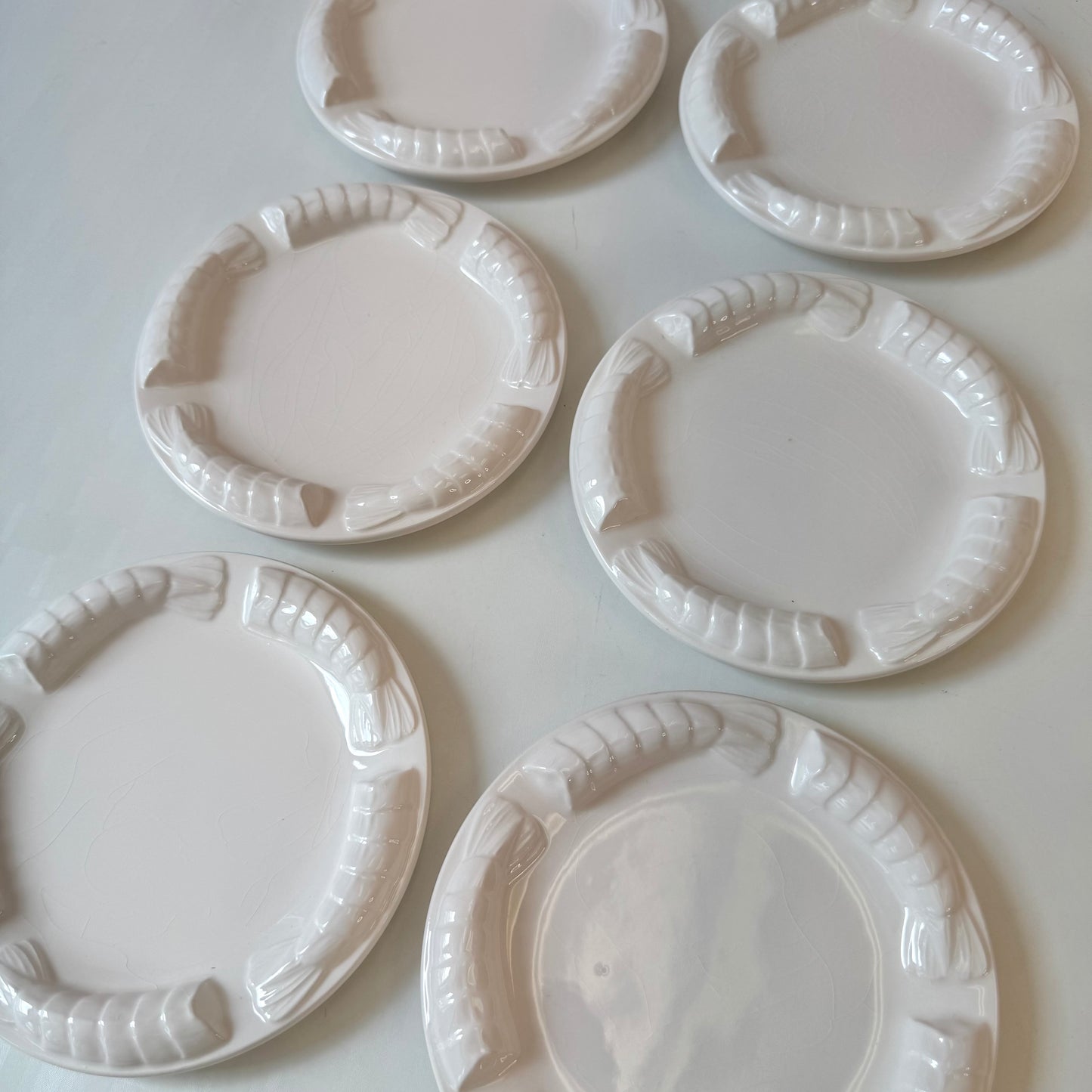 Vintage Set of 6 Ceramic Shrimp Appetizer Plates by Shafford Japan