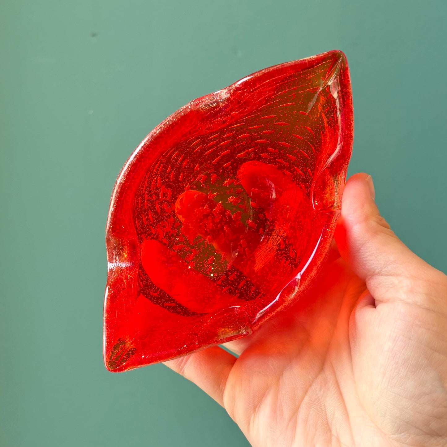 Vintage Small Red Bullicante Murano Glass Ashtray