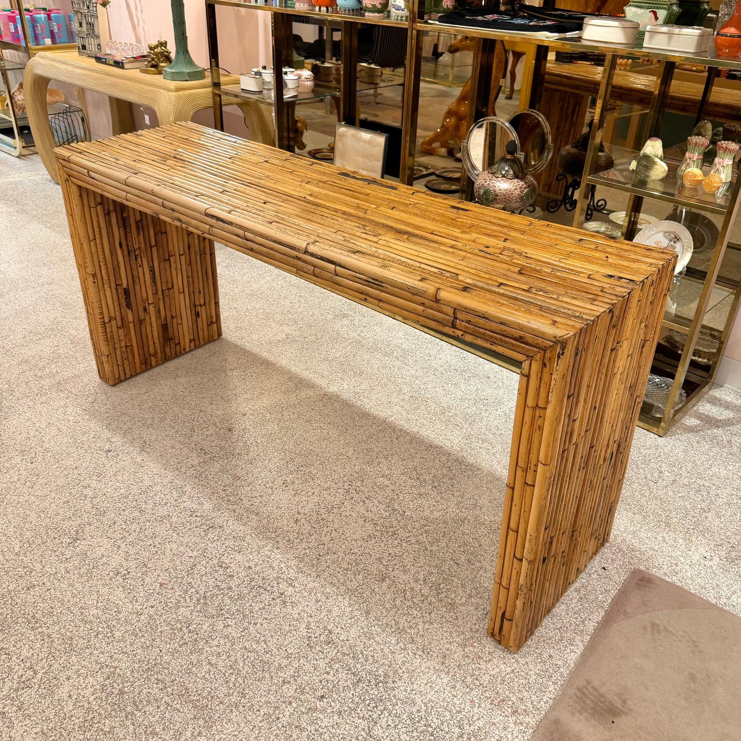 1970's Gabriella Crespi Style Bamboo Console Table